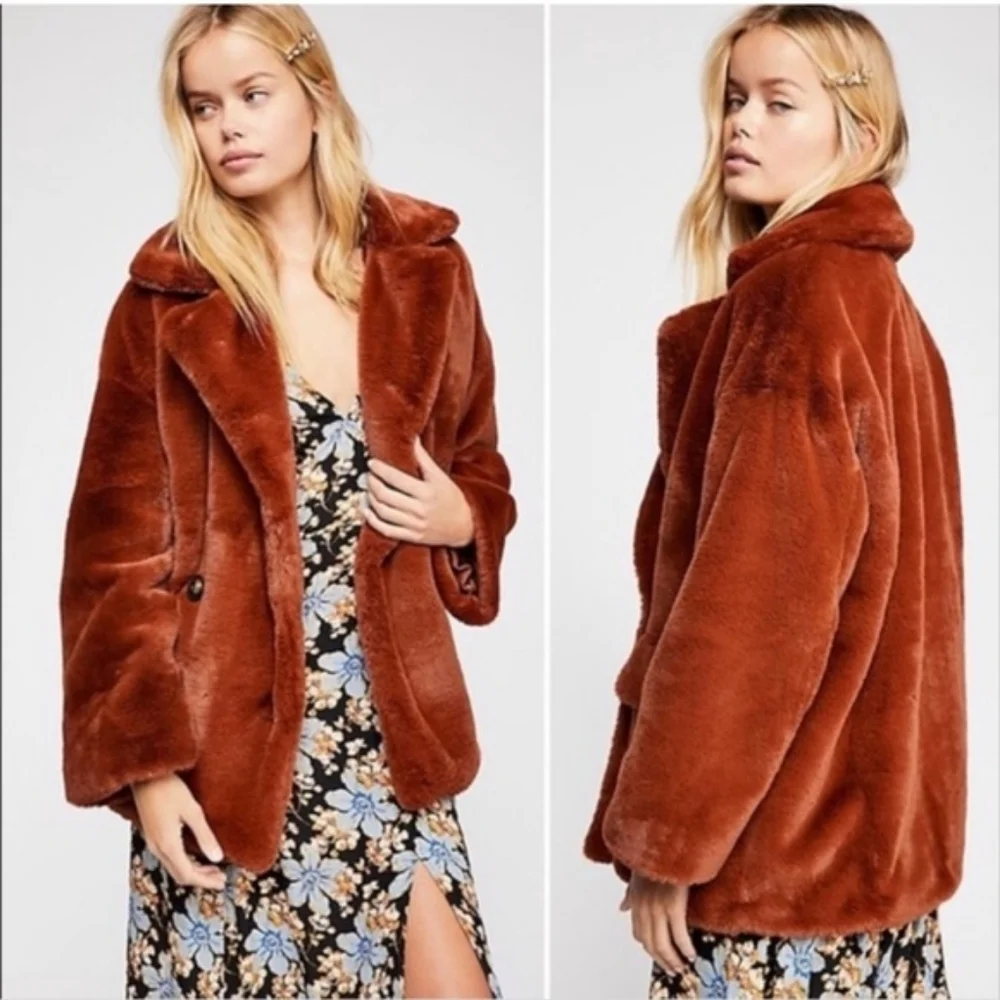Free People Burnt Orange Oversized Teddy Coat - Picture 5 of 12